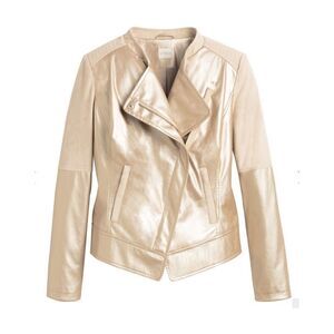 NWOT Chicos Champagne faux leather moto jacket Sz 2 (L) gold